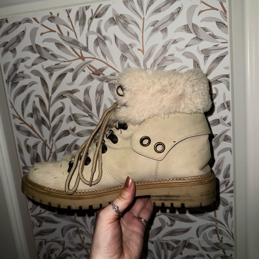 Cream Fur-Lined Ankle Boots